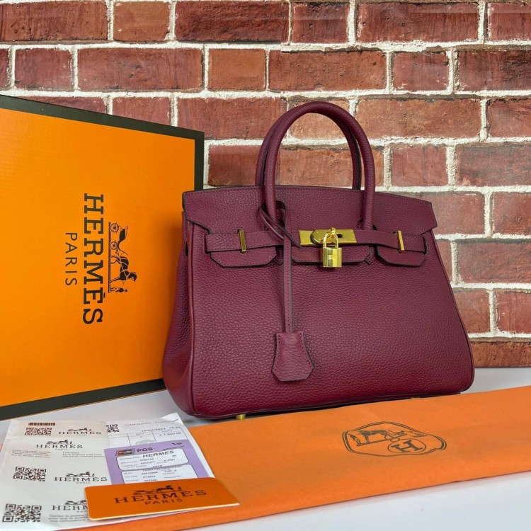 HERMES BİRKİN 30 CM HAKİKİ DERİ BORDO ALTİN